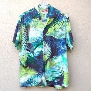 Kalaheo Green and Blue Hawaiian Shirt M